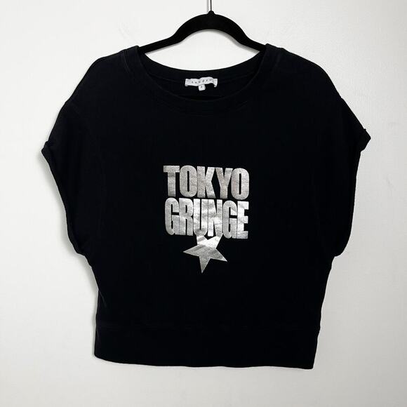Sandro Paris Tokyo Grunge Crop Sweatshirt 2  Black Silver - Picture 1 of 9